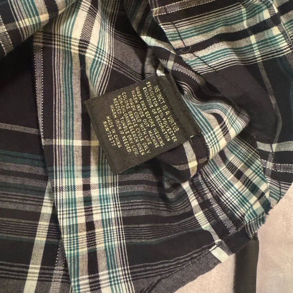 Helix Plaid Button Up Shirt Mens size L Western‎ Athletic Fit Black long Sleeve